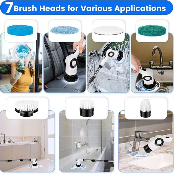 Electric Spin Scrubber, Cordless Shower Scrubber with 7 Scrub Brush - Picture 6 of 9